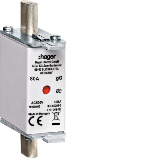 Fusível de facas NH000 curva gG 80A 500V