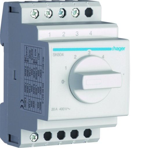 Comutador de pólos 4 posições 20A