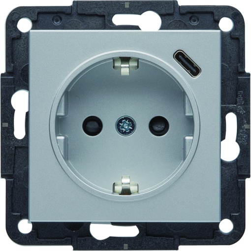 Tomada Schuko c USB-C - prata