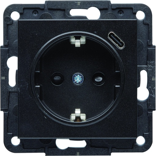 Tomada Schuko c USB-C - preto