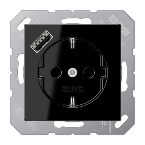 Enchufe SCHUKO c USB-A. A negro