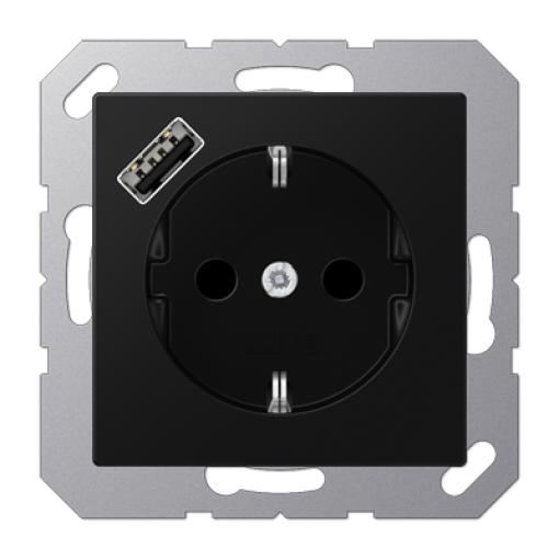 Enchufe SCHUKO c USB-A. A negro mate
