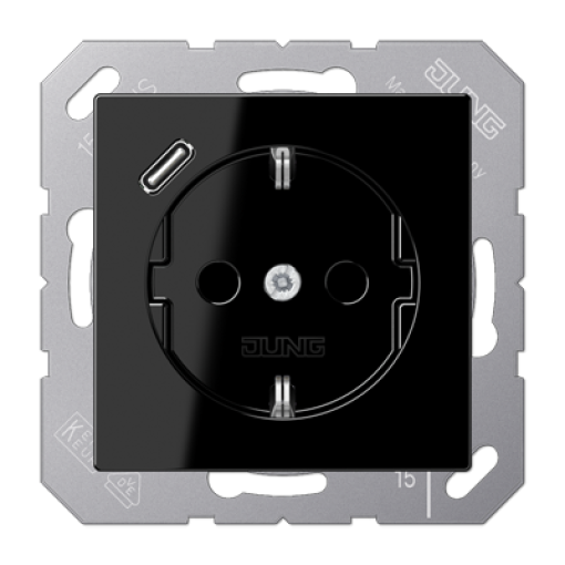 Enchufe SCHUKO c USB-C. A negro