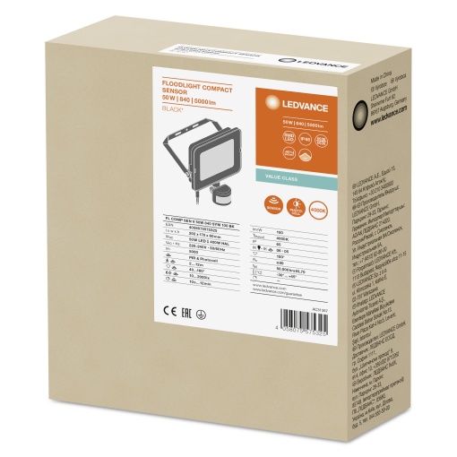 FLOODLIGHT COMPACT SENSOR 50W 840 SYM 100 BK