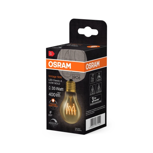 Vintage 1906 LED CLASSIC A,B,P SLIM FILAMENT DIMMABLE 4.8W 822 Gold E27