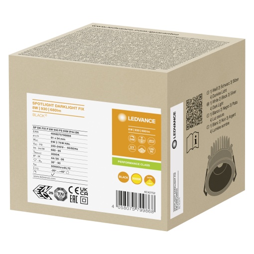 SPOT DARKLIGHT 8W 930 PS DIM IP44 BK