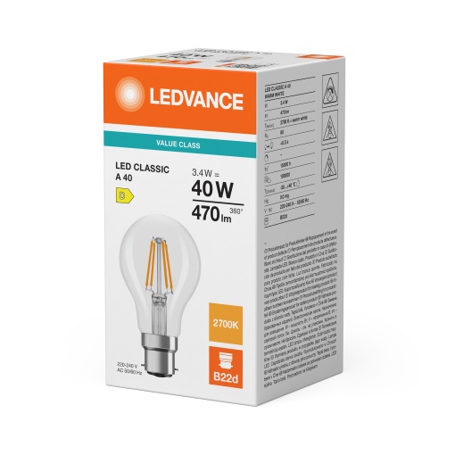 LED CLASSIC A P 3.4W 827 Clear B22d