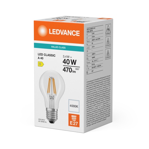 LED CLASSIC A P 3.4W 840 Clear E27