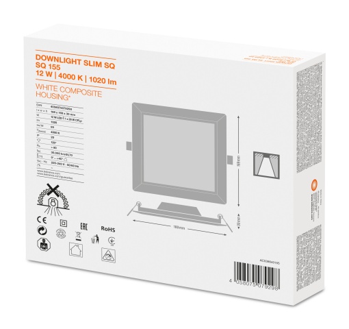 DOWNLIGHT SLIM SQUARE 155 12 W 4000 K WT