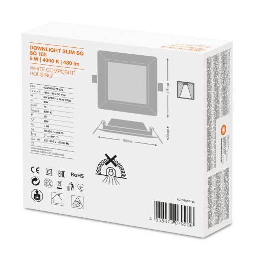 DOWNLIGHT SLIM SQUARE 105 6 W 4000 K WT
