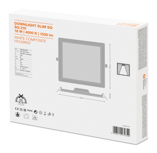 DOWNLIGHT SLIM SQUARE 210 18 W 4000 K WT