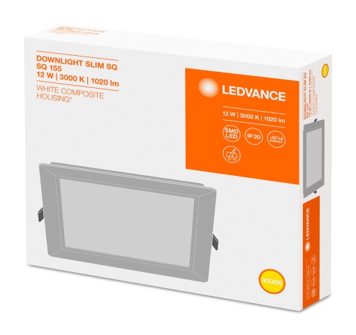 DOWNLIGHT SLIM SQUARE 155 12 W 3000 K WT