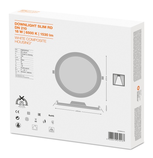 DOWNLIGHT SLIM ROUND 210 18 W 6500 K WT