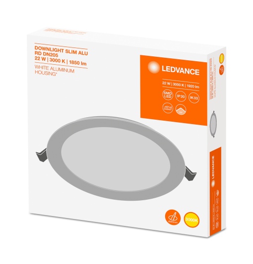 DOWNLIGHT SLIM ALU 205 22 W 3000 K WT