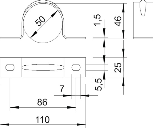 Abraçadeira metálica duas patilhas 50mm Alumínio