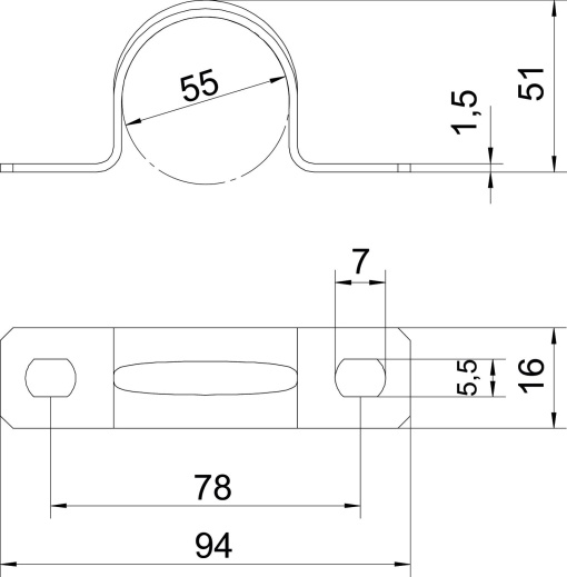 Abraçadeira metálica duas patilhas 55mm Aço eletrozincado