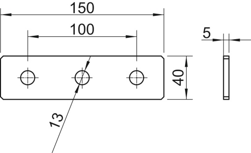 Placa de união com 3 orifícios 150x40x4 Aço inoxidável A4 1.4571 brilhante, pós-tratamento