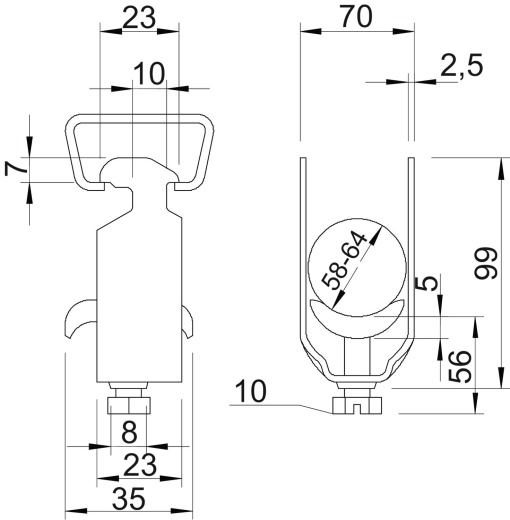 Abraçadeira BBS com placa metálica 58-64mm Aço galvanizado por imersão a quente após maquinação
