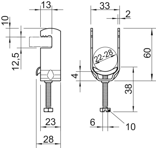 Abraçadeira BBS com placa metálica 22-28mm Aço galvanizado por imersão a quente após maquinação