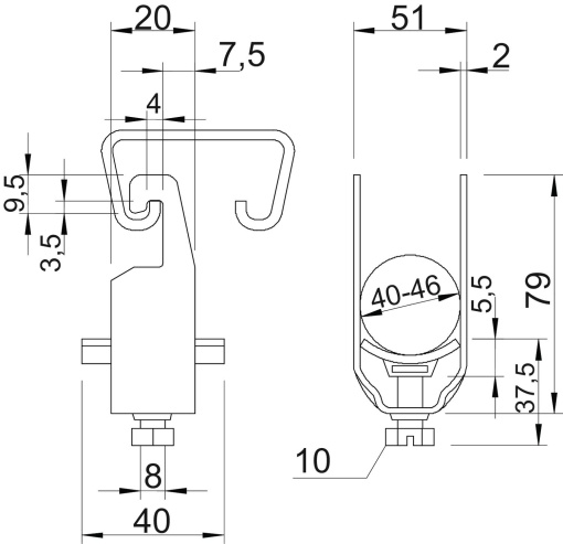 Abraçadeira BBS com placa metálica 40-46mm Aço galvanizado por imersão a quente após maquinação