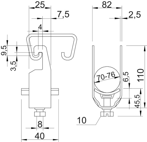 Abraçadeira BBS com placa metálica 70-76mm Aço galvanizado por imersão a quente após maquinação