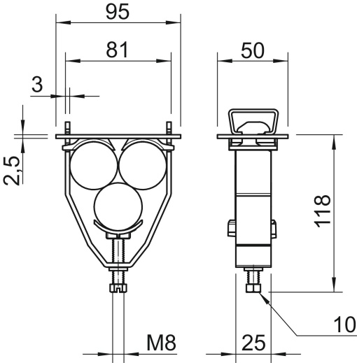 Abraçadeira BBS para 3 cabos 34-37mm Aço galvanizado por imersão a quente após maquinação