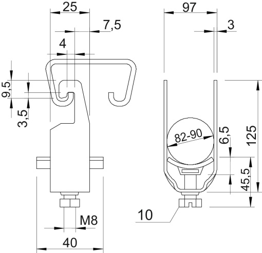 Abraçadeira BBS 82-90mm Aço galvanizado por imersão a quente após maquinação