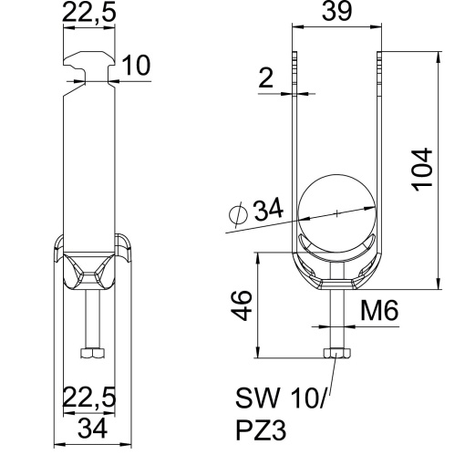 Abraçadeira BBS 2056 dupla 28-34mm Aço Galvanizado por imersão a quente após maquinação