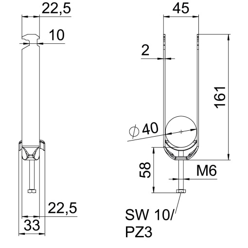 Abraçadeira BBS 2056 tripla 34-40mm Aço Galvanizado por imersão a quente após maquinação