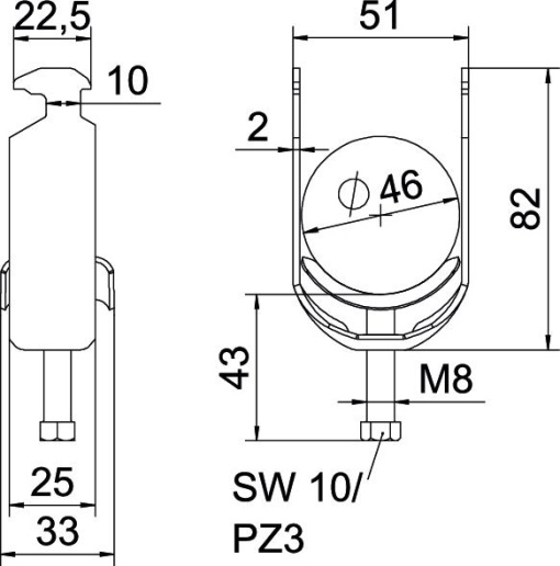 Abraçadeira BBS 2056 40-46mm Aço galvanizado por imersão a quente após maquinação