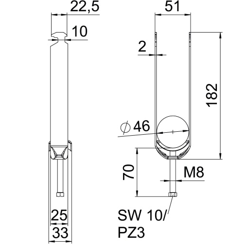 Abraçadeira BBS 2056 tripla 40-46mm Aço Galvanizado por imersão a quente após maquinação
