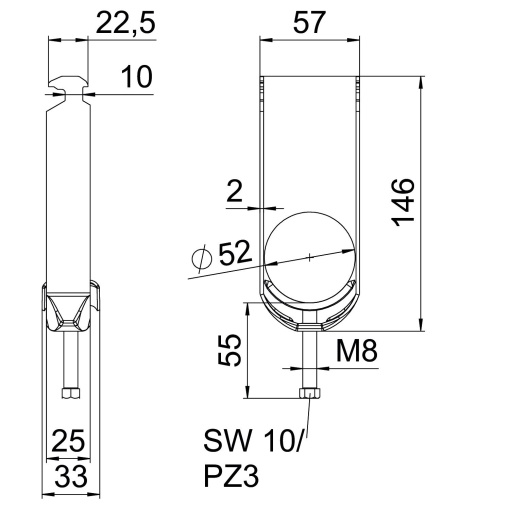 Abraçadeira BBS 2056 dupla 46-52mm Aço Galvanizado por imersão a quente após maquinação