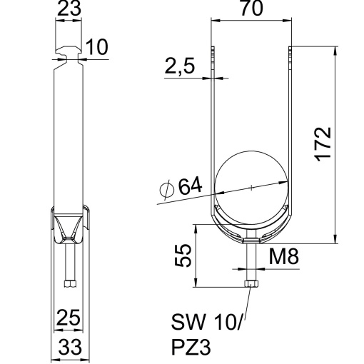 Abraçadeira BBS 2056 dupla 58-64mm Aço Galvanizado por imersão a quente após maquinação