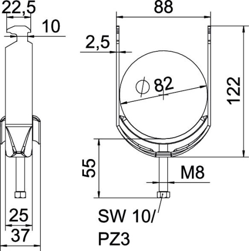 Abraçadeira BBS 2056 76-82mm Aço galvanizado por imersão a quente após maquinação