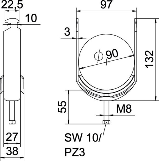 Abraçadeira BBS 2056 82-90mm Aço galvanizado por imersão a quente após maquinação