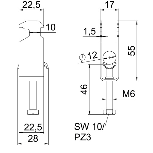 Abraçadeira BBS 2056 dupla 08-12mm Aço inoxidável, livre de ferrugem 1.4301 A2 1.4301 brilhante, pós-tratamento