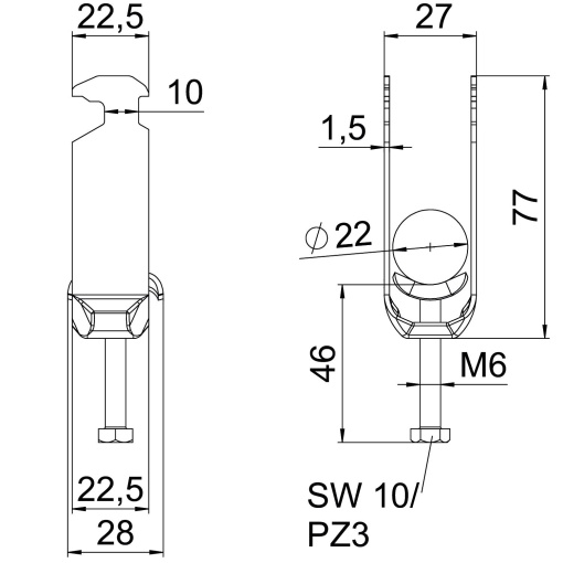 Abraçadeira BBS 2056 dupla 16-22mm Aço inoxidável, livre de ferrugem 1.4301 A2 1.4301 brilhante, pós-tratamento