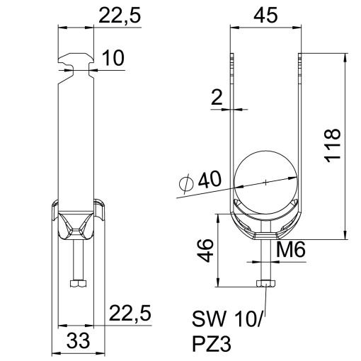 Abraçadeira BBS 2056 dupla 34-40mm Aço inoxidável, livre de ferrugem A2 1.4301 brilhante, pós-tratamento