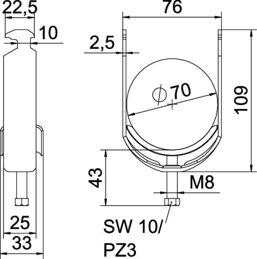 Abraçadeira BBS 2056 64-70mm Aço inoxidável, livre de ferrugem A2 1.4301 brilhante, pós-tratamento