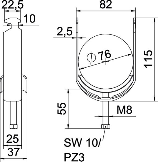 Abraçadeira BBS 2056 70-76mm Aço inoxidável, livre de ferrugem A2 1.4301 brilhante, pós-tratamento