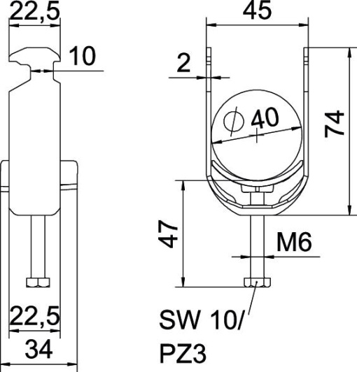 Abraçadeira BBS 2056 34-40mm Aço galvanizado por imersão a quente após maquinação