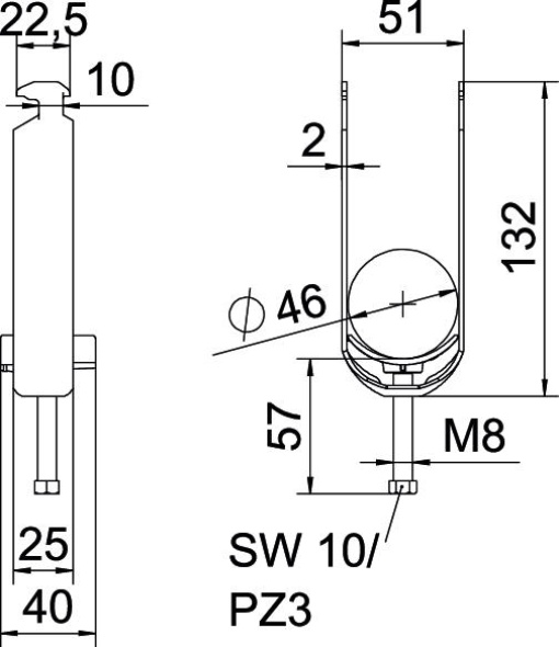 Abraçadeira BBS 2056 dupla 40-46mm Aço galvanizado por imersão a quente após maquinação