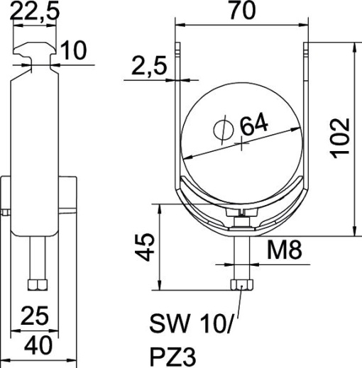 Abraçadeira BBS 2056 58-64mm Aço galvanizado por imersão a quente após maquinação