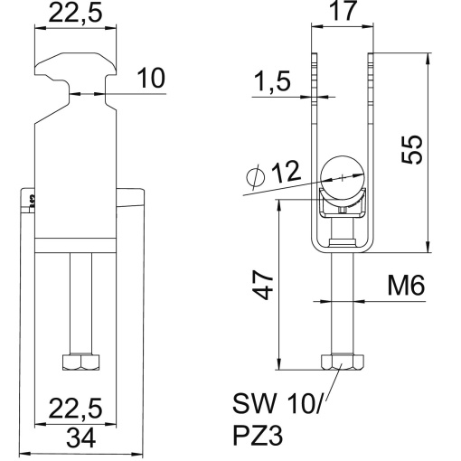 Abraçadeira BBS 2056 dupla 08-12mm Aço inoxidável, livre de ferrugem 1.4301 A2 1.4301 brilhante, pós-tratamento