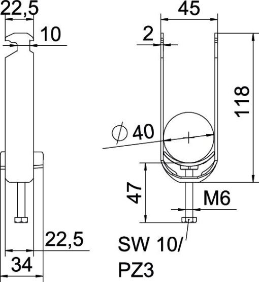 Abraçadeira BBS 2056 dupla 34-40mm Aço inoxidável, livre de ferrugem A2 1.4301 brilhante, pós-tratamento