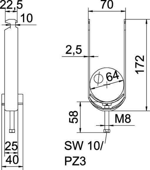 Abraçadeira BBS 2056 dupla 58-64mm Aço inoxidável, livre de ferrugem A2 1.4301 brilhante, pós-tratamento
