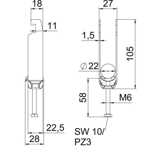 Abraçadeira BBS 2056 tripla 16-22mm Aço Galvanizado por imersão a quente após maquinação
