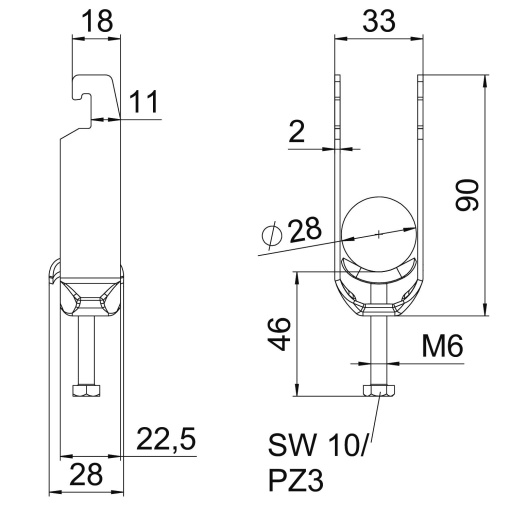 Abraçadeira BBS 2056 dupla 22-28mm Aço Galvanizado por imersão a quente após maquinação