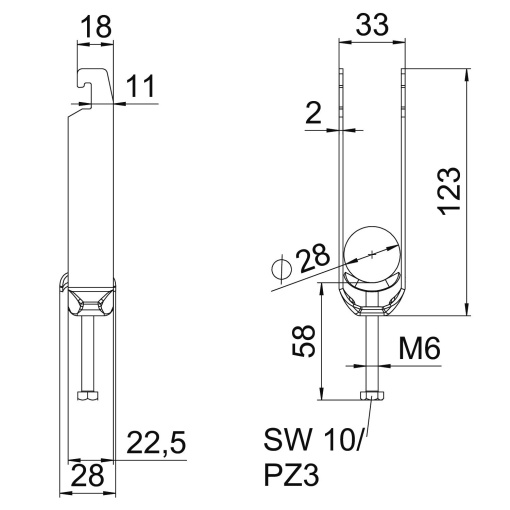 Abraçadeira BBS 2056 tripla 22-28mm Aço Galvanizado por imersão a quente após maquinação