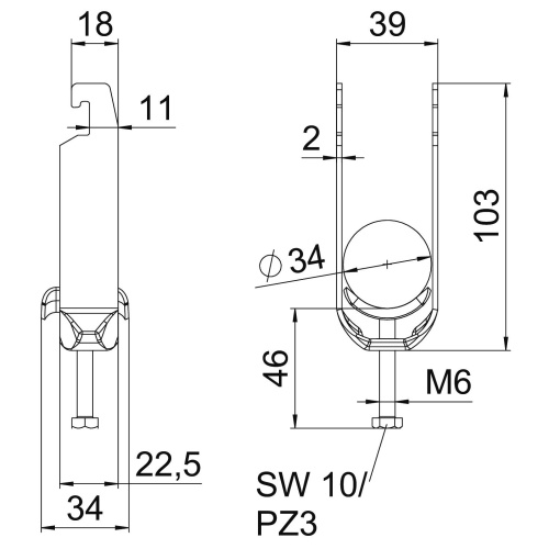 Abraçadeira BBS 2056 dupla 28-34mm Aço Galvanizado por imersão a quente após maquinação